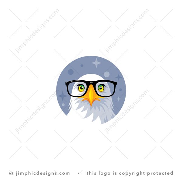 Smart Eagle Logo logo for sale: Modern eagle head design looking straight with big oversized reading glasses on his face.