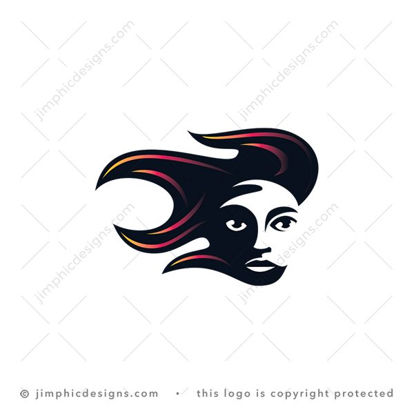 Flame Girl Logo logo for sale: Modern girl face design with a flame shaped around in a moving motion as her hair.