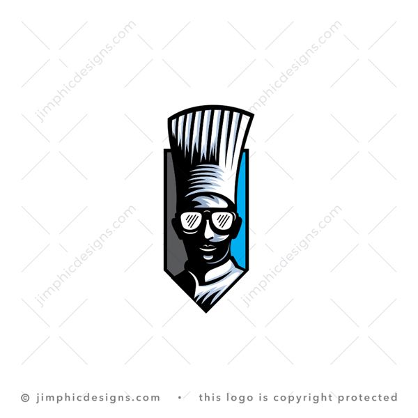 Chef Logo logo for sale: Modern chef design inside a sharp box shield wearing sunglasses and an iconic chef hat.