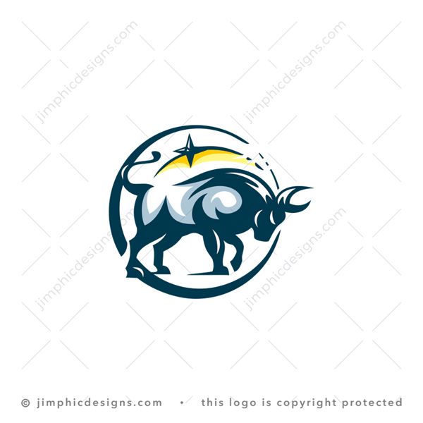 Bull Logo logo for sale: Modern bull with big bold horns in position ready to strike.