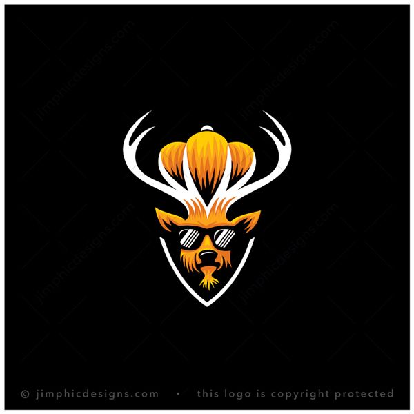 Deer King Logo logo for sale: Modern deer with sunglasses on his face have a big crown on his head shaped with his horns.