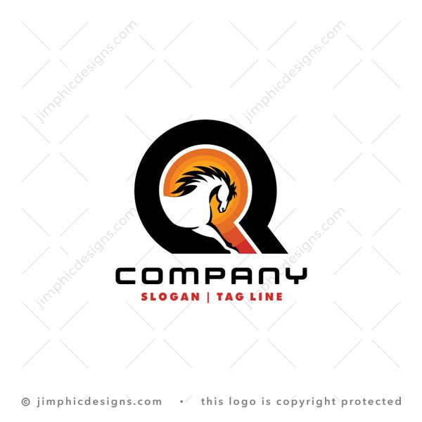 Q Horse Logo logo for sale: Bold letter Q design forms itself around a modern horse design in a moving motion.