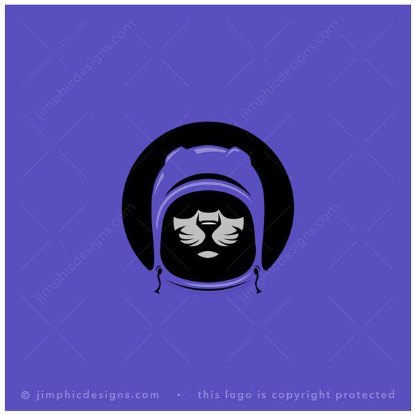 Hacker Cat Logo logo for sale: Simplistic hoodie inside a circle with part of the cat's face showing.