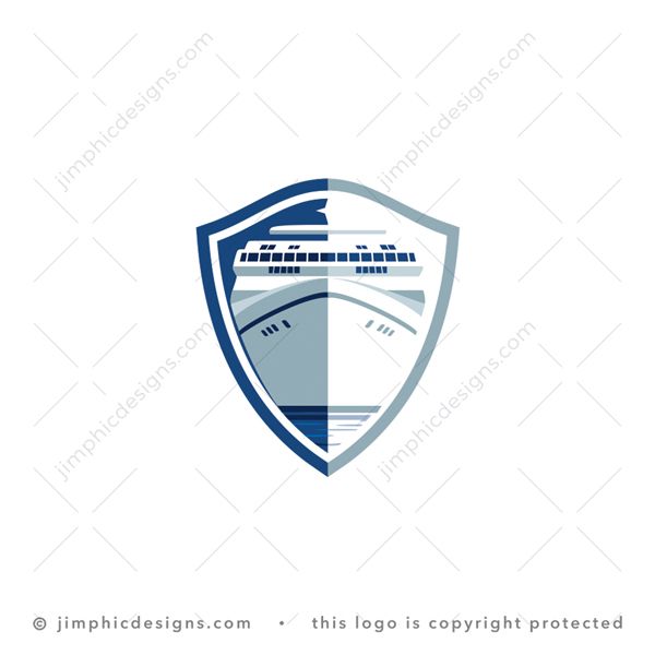 Ship Logo logo for sale: Detailed cruise ship design with sleek shadows are shaped inside an iconic crest design.