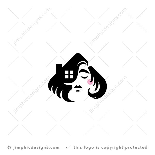 Female Realty Logo logo for sale: Modern female character with her hair designed in an iconic roof shape.