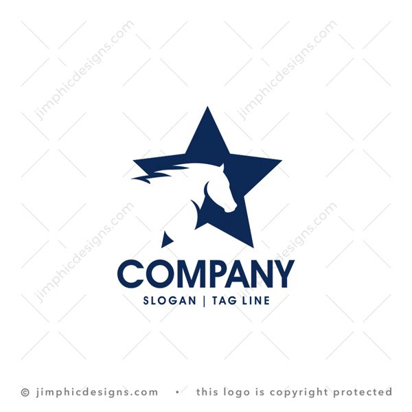 Star Horse Logo logo for sale: Iconic star design with a white negative space horse design in a moving motion.