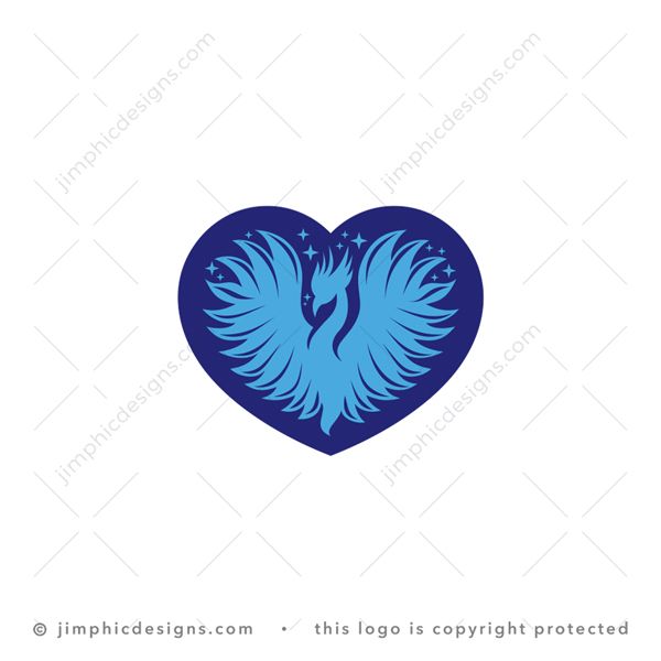 Phoenix Logo logo for sale: Iconic heart design featuring a modern phoenix bird design with his wings spread wide.