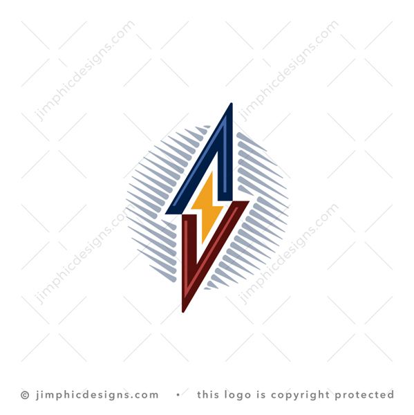 AV Spark Logo logo for sale: Sharp and bold letters A and V shapes itself around an iconic bolt design.