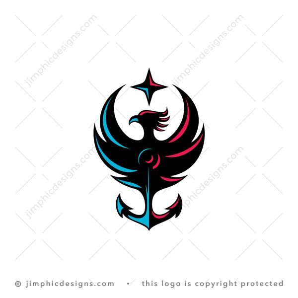 Anchor Phoenix Logo logo for sale: Modern and very simplistic phoenix bird design with an anchor shaped as his tail.