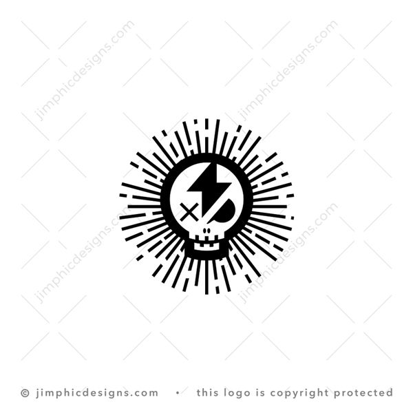 Skull Logo logo for sale: Big and simplistic skull featuring a huge lightning bolt on his forehead and one eye shut closed.