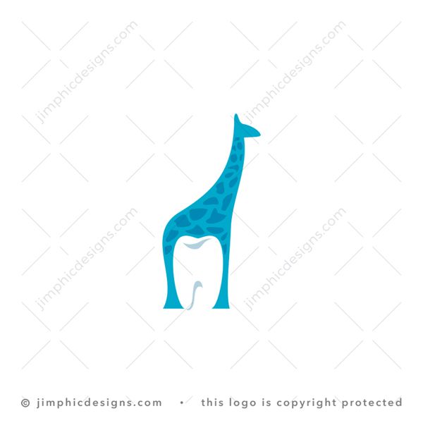 Giraffe Tooth Logo logo for sale: Simplistic giraffe animal standing stall have a white negative space tooth design below.