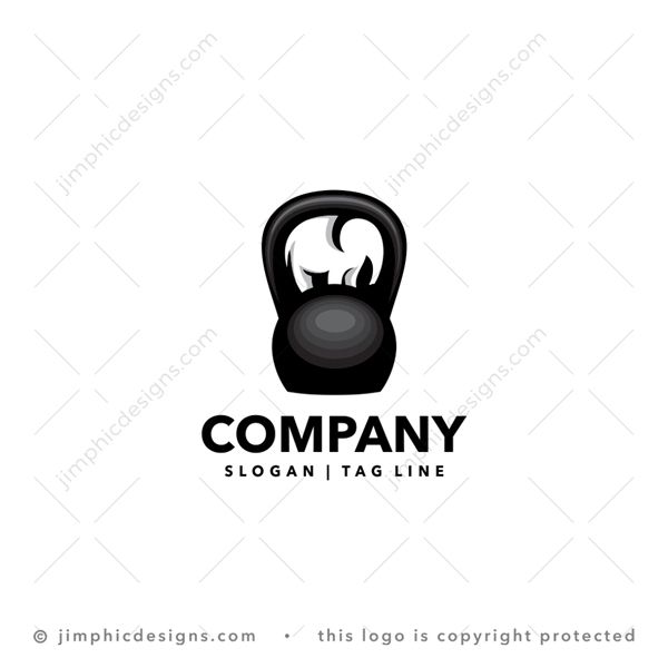 Elephant Gym Logo logo for sale: Modern kettlebell gym equipment featuring a big elephant shaped in the white negative space.