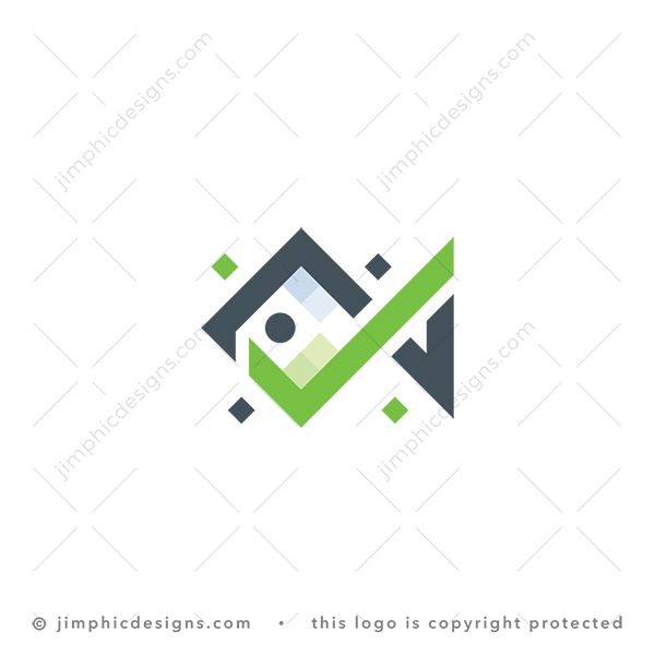 Quality Fish Logo logo for sale: Very simplistic pixel fish is shaped with an iconic check mark inside.