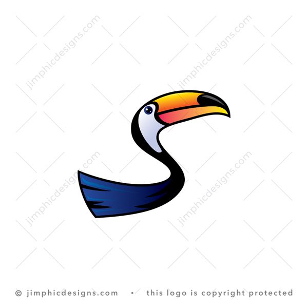 Letter S Toucan Logo logo for sale: A letter S design in a moving motion is shaped with the head and tail of a toucan bird.