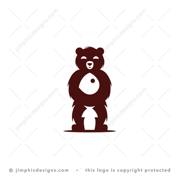 Bear Food Logo logo for sale: Simplistic and very clean bear standing up right, holding a fish to his chest.