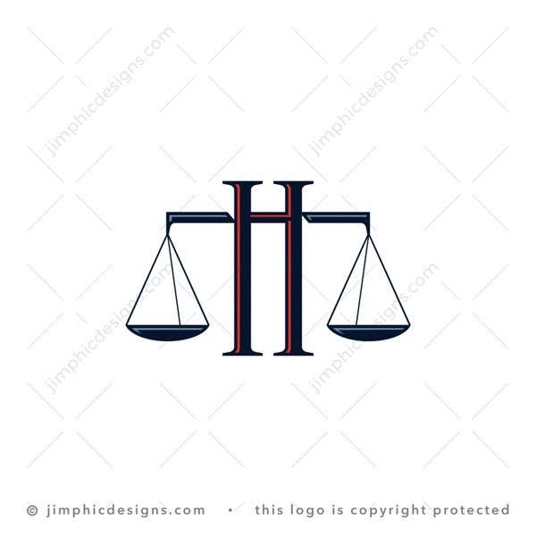 H Law Logo logo for sale: Modern sans serif uppercase letter H design carries the scales of justice with the middle beam.