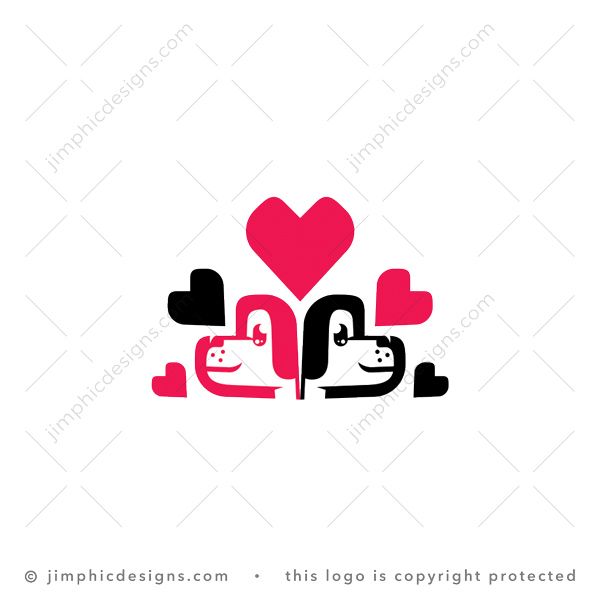 Heart Dogs Logo logo for sale: Two charming dogs are designed inside a big heart shape.