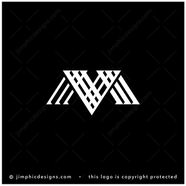 VM Logo logo for sale: Thick and thin lines creates the iconic shape of a letter M. The shadows of the lines shapes the letter V in the center.