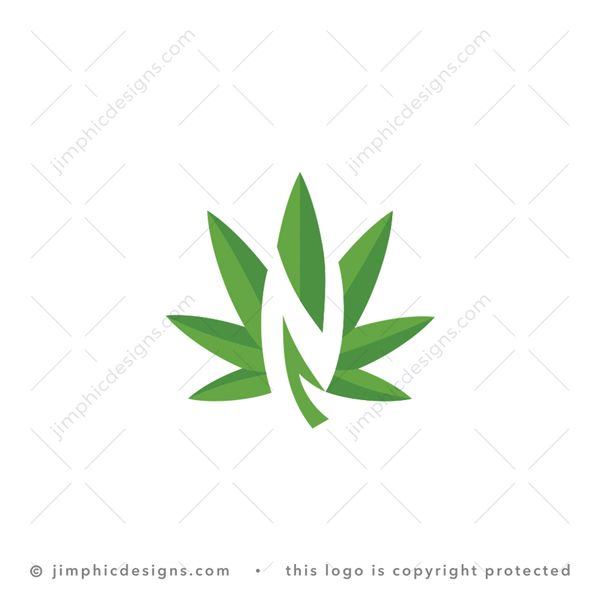 N CBD Logo logo for sale: Sleek cannabis plant leaf design with a big negative space letter N design.