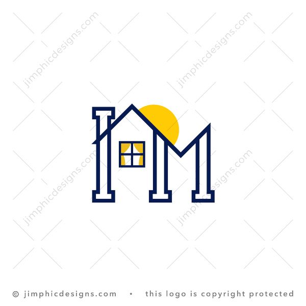 Letters I And M House Logo logo for sale: Uppercase letter I shapes the one side of the house and acts as a chimney while an uppercase letter M shapes the other side of the house.