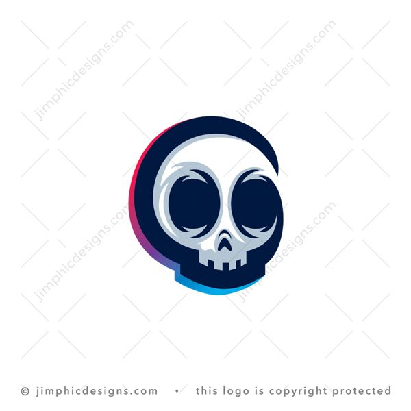 G Skull Logo logo for sale: Modern white skull in slight perspective shapes the uppercase letter G with the border.