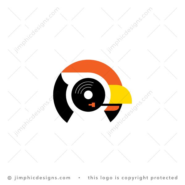 Vinyl Record Bird Logo logo for sale: Simplistic bird design with the eye shape like a vinyl record.