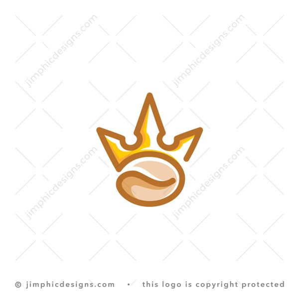 Coffee King Logo logo for sale: Modern coffee bean design with a thick outline ending in a smooth crown design.