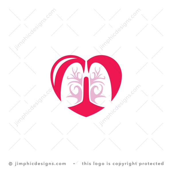 Love Lungs Logo logo for sale: Smooth and iconic heart graphic with a white negative space set of healthy lungs in the center.