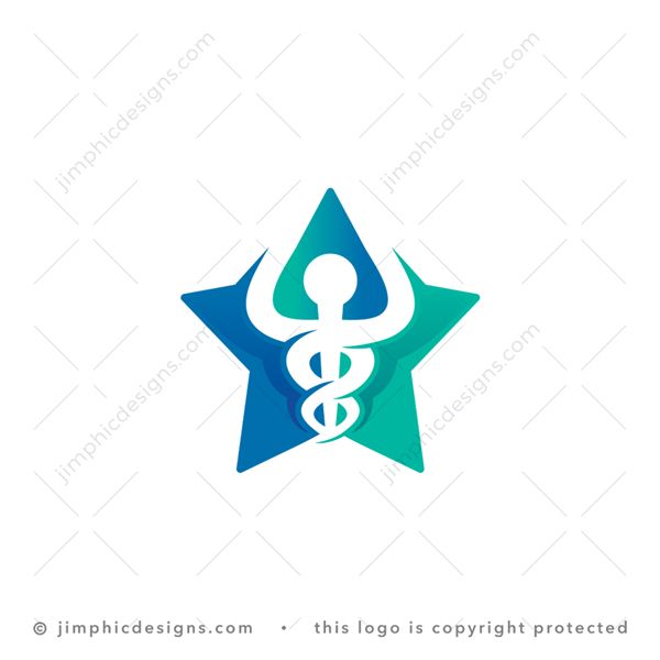 Medical Star Logo logo for sale: Smooth and bold star graphic features a white negative space medical design.