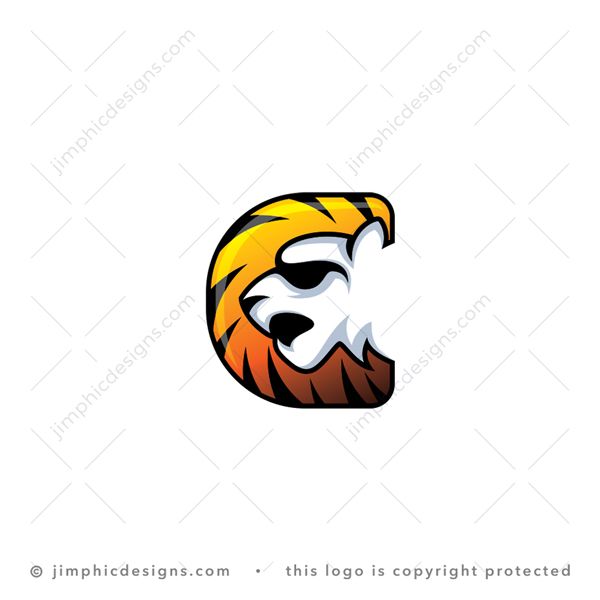 Tiger C Logo logo for sale: Modern and smooth letter C design featuring a fierce tiger head in white negative space.