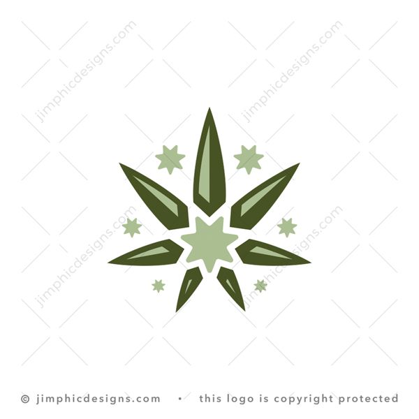 Star CBD Logo logo for sale: Modern big cannabis leaf shaped around a big smooth star.