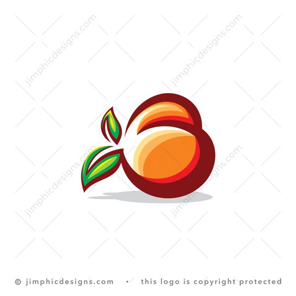 B Peach Logo logo for sale: Modern and smooth peach design with two leaves laying on its side creating the shape of an uppercase letter B.