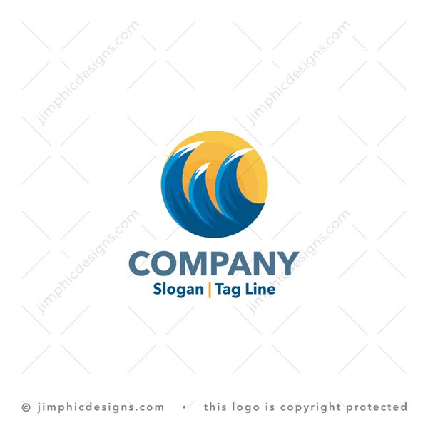 W Wave Logo logo for sale: Modern coastal wave design inside a round circle in the shape of a letter W.