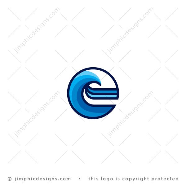 Letter E Wave Logo logo for sale: Simplistic lowercase letter E is shaped with a big wave forming in the center.