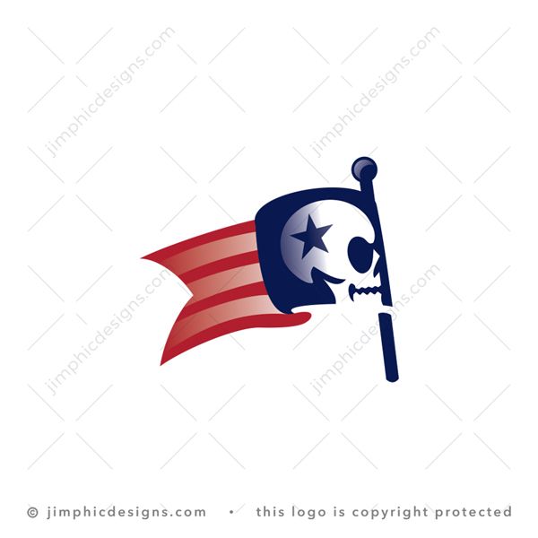 Skull Flag Logo logo for sale: Modern and sleek flag featuring a big skull and star, waving in the wind.