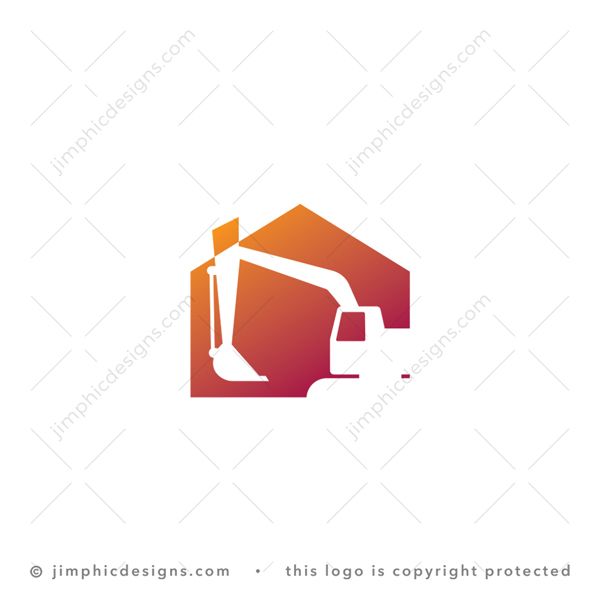 Contruct House Logo logo for sale: Simplistic house graphic with a negative space construction crane shaping the chimney on the house. 