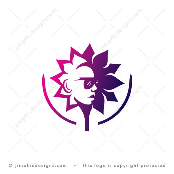 Flower Woman Logo logo for sale: Charming flower featuring the face of a woman in sunglasses.