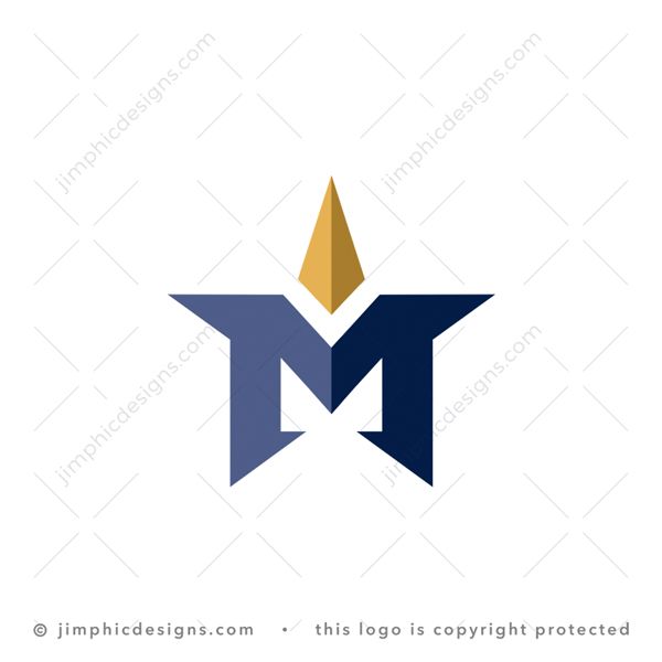 M Star Logo logo for sale: Sleek uppercase letter M design shaped inside an iconic big star.