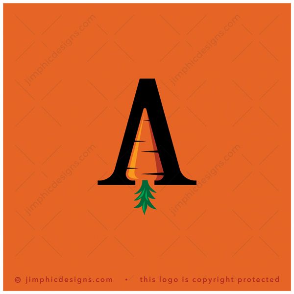 Carrot A Logo logo for sale: Modern sans serif letter A design features a smooth carrot design inside.