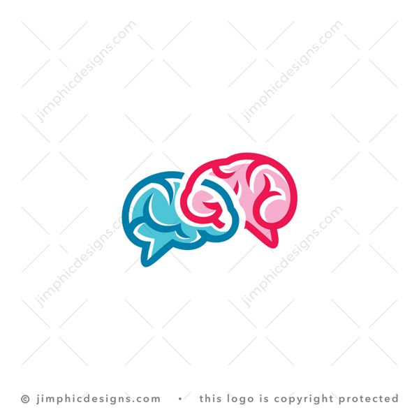 Smart Chat Logo logo for sale: Two simplistic brain designs are shaped with a thick line ending in a chat symbol.