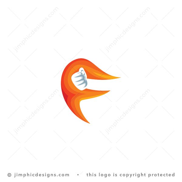 F Punch Logo logo for sale: Furious punch with a fist creates momentum around it that shapes the capital letter F. The moving fist is shaped with negative space inside the bold letter. 