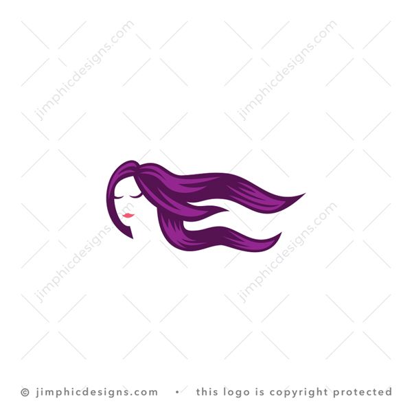 E Hair Logo logo for sale: Modern woman design with her hair floating in the wind shaping the letter E.