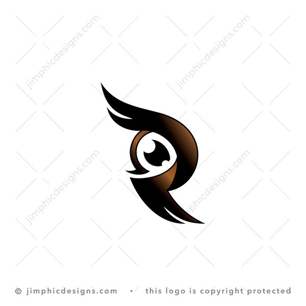 R Owl Eye Logo logo for sale: Sleek uppercase letter R design is shaped with an big owl eye in the center.