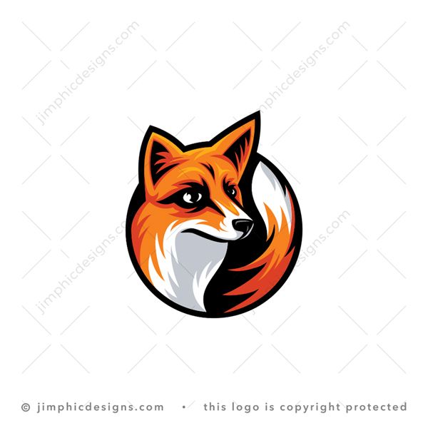 Fox Logo logo for sale: Modern fierce looking fox shaped inside a circle with his tail.