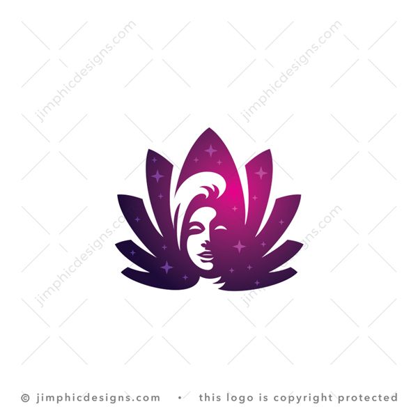 Woman Flower Logo logo for sale: Modern female face shaped inside an iconic lotus flower shape.