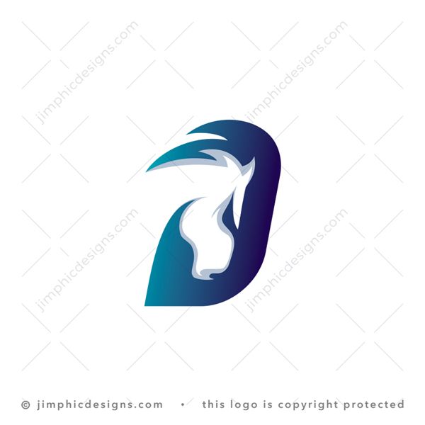 Horse D Logo logo for sale: Modern and smooth uppercase letter D shaped with a white negative space horse inside.