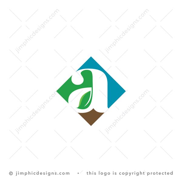 a Leaf Logo logo for sale: Modern and elegant lowercase letter A inside a diamond shape with a green leaf inside.