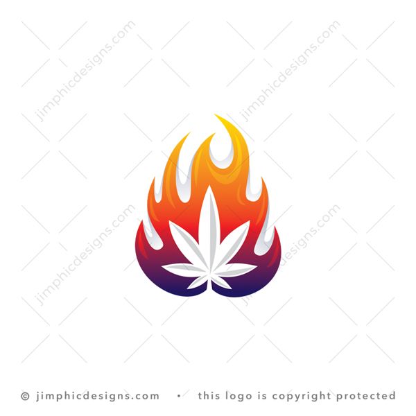 Hot Cbd Logo logo for sale: Smooth and modern flame shaped itself around a big cannabis leaf.