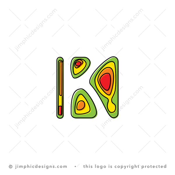 K Logo logo for sale: Modern and detailed heat map design creates a white negative space letter K design.