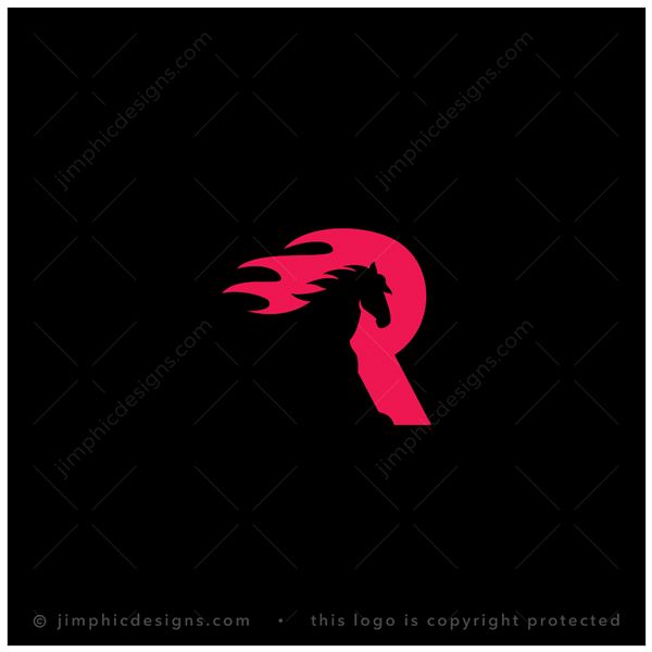 R Horse Logo logo for sale: Modern uppercase letter R design is formed around a fast moving horse.